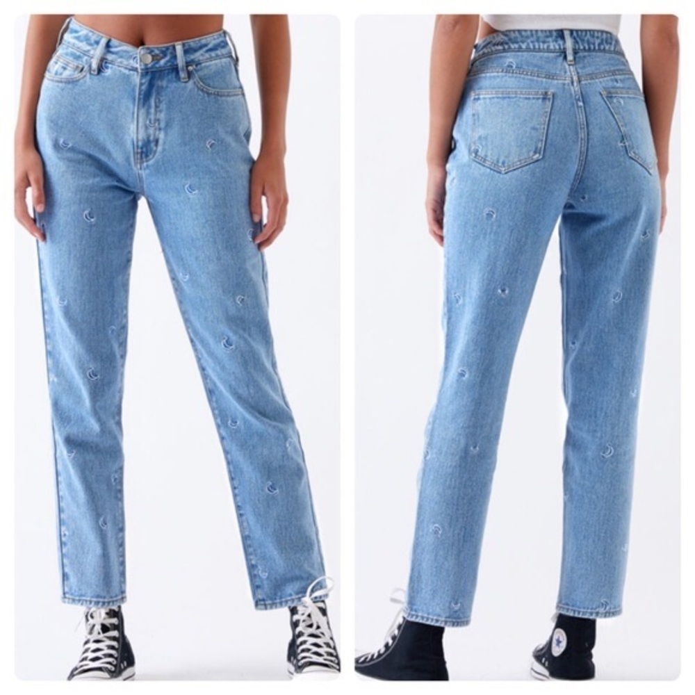 PacSun Over The Moon Mom Jeans Size 25 Embroidered Crescent Moons